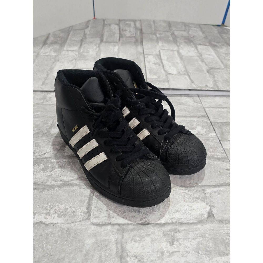 Adidas Women Size 5 Pro Model B39372 Black White Stripes Sneakers